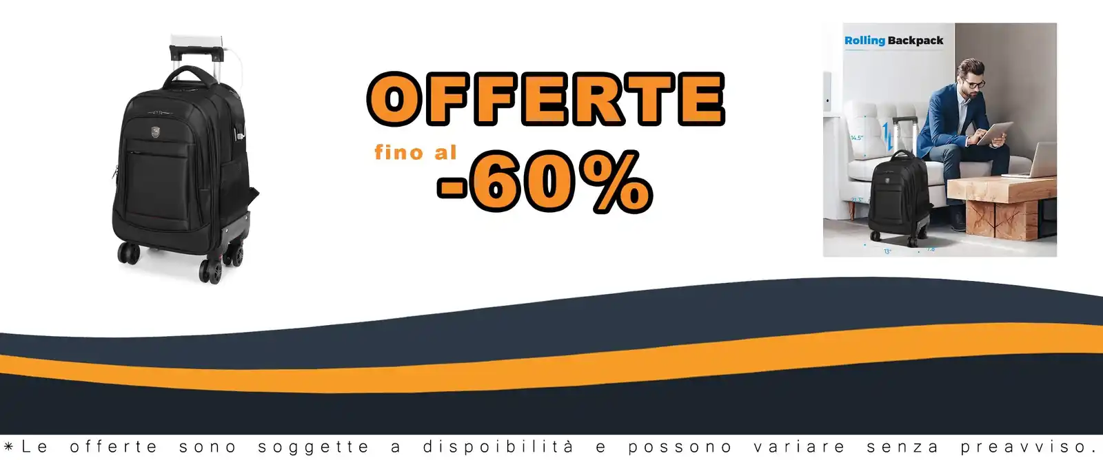 Backpack 360° rotante, antiacqua, 4 ruote, laptop 15.6