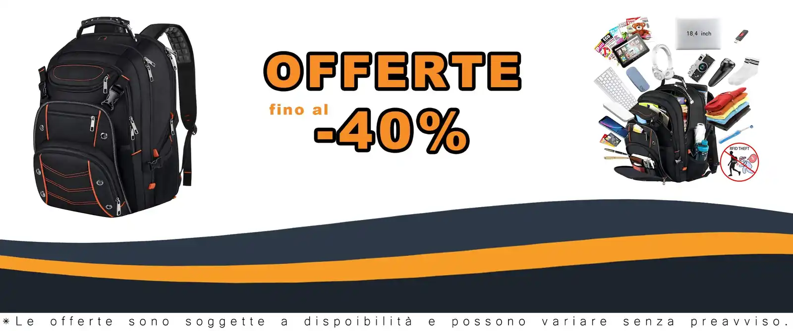 Zaino laptop orange protezione RFID tamaño 18.4 pollici